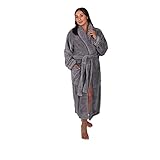  Clarysse Bademantel Damen Fleece, Weicher Morgenmantel für Damen und Herren mit Schalkragen, Größe XL/XXL, dunkel grau
