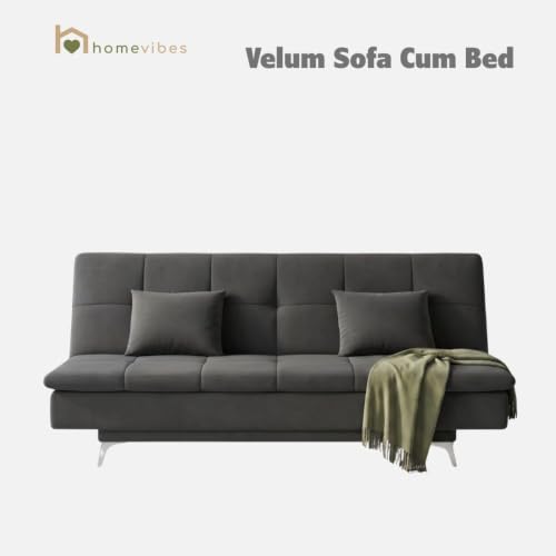 Image of Velum 3 Seater Sofa for Living Room & Office | Premium Fabric Upholstery | Solid Wood Frame | Comfortable Seating | 3 Years Warranty (Dark Grey, Sofa Cum Bed)