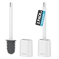 MR.SIGA Toilet Brush and Holder Set, Wall Mounted Toilet Bowl Brush, Compact Toilet Scrub Brush with Holder for Bathroom, White, 2 Pack