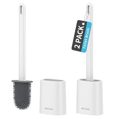 MR.SIGA Toilet Brush and Holder Set, Wall Mounted Toilet Bowl Brush, Compact Toilet Scrub Brush with Holder for Bathroom, White, 2 Pack