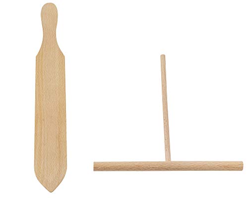 BICB Wooden Crepe Spreader and Spatula for Non-stick Pans (2 Piece Set) | Made with 100% Natural Beechwood - Ideal Non-Stick Cookware | Utensils Set, Kitchen Tools & Gadgets – Perfect Crepe Maker