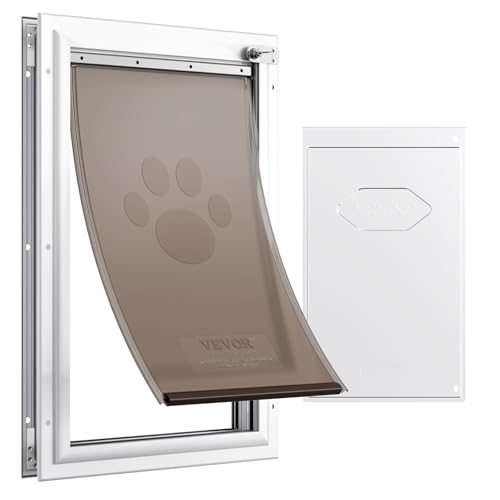 VEVOR Porta per Animali Domestici, Telaio in Alluminio 210 x 303 mm con Sistema di Serratura Sportello, Porta Resistente alle Intemperie per Animali Domestici per Gatti, Cagnolini, Bianco Taglia S