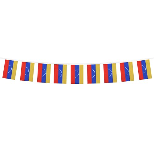 Image of AZ FLAG Venezuela 8 stars 6 meters BUNTING Flag 20 flags 9'' x 6'' - new Venezuelan without arms STRING flags 15 x 21 cm