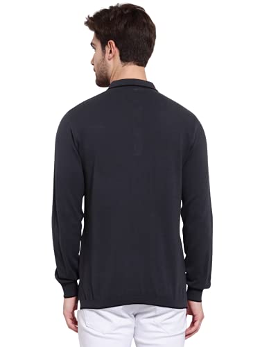 Image of Kalt Mens Basic Solid Full Sleeves Polo Cotton Blend Knitted Regular Fit Polo-Neck T-Shirts with Collar Stylish