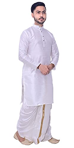 Image of Om Shubh Mangalam Men's Dupion Silk Fancy Dhoti Kurta Set