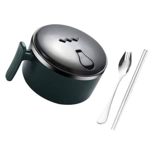 PHENOFICE 1 Pc Bol De Nouilles Instantanées Récipient à Pâtes Bol De Service De Légumes D'isolation Thermique à Couvercle De Flocons D'avoine Avec Ustensiles De Cuisine Green