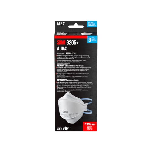 3M Aura Particulate Respirator 9205+, N95 Disposable Respirator, 3 pk