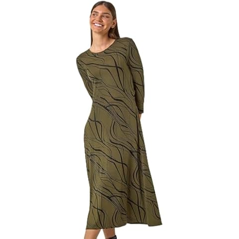 Roman Originals Khaki Swing Dress with Pockets Cover