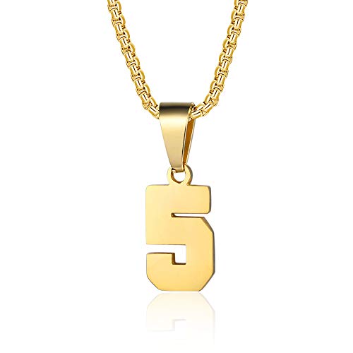 Number Necklaces Personalized Necklaces 18K Gold Plated Initial Number Pendant Stainless Steel Chain Movement Necklaces for Men Women (5)