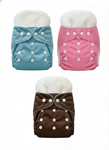 Image of Reusable Cloth Diaper for Babies | Washable Baby Cloth Diaper with Absorbent Insert | Leak Proof Adjustable Free Size Pocket Diaper 3M -3Years | Eco Friendly Reusable Baby Diaper (3, Blue Brown pink, One Size)
