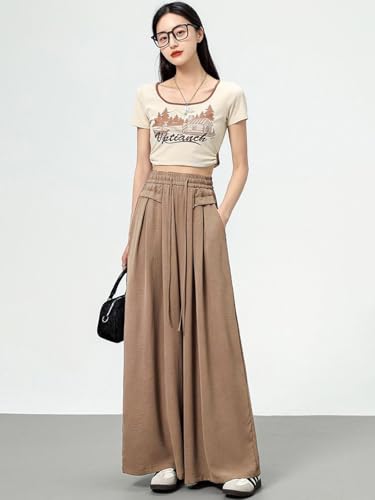 Image of KOTTY Women's Solid|Drawsting|Front Pocket|Wide Leg Style|High Rise|Casual Pant
