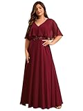 Ever-Pretty Plus Women's V-Neck A Line Chiffon Applique Shawl Short Sleeves Maxi Plus Size Formal Evening Dresses Burgundy US22