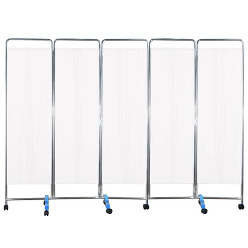 Pantalla de privacidad plegable con ruedas, divisor de habitación médica con ruedas bloqueables, tela de nailon impermeable para hospital, clínica, dormitorio, salón (5 paneles)