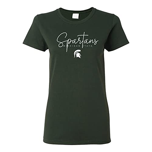 UGP Campus Apparel - LS1347 - Michigan State Spartans Thin Script Womens T Shirt - Medium - Forest