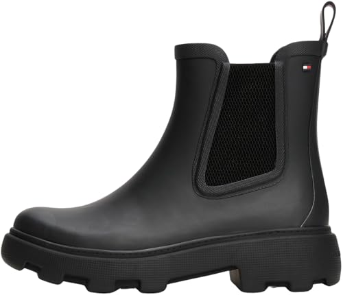 Tommy Hilfiger Botas de lluvia Mujer Rubber Rainboot con tacón de plataforma, Negro (Black), 38