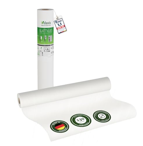 Veluxis® Premium Glattvlies als Untertapete & für Malerarbeiten – überstreichbar, rissüberbrückend, formstabil – Vlies Tapete, Wandvlies in Premium-Qualität (Weiß, 10,05 m x 0,53 m - 130g/m²)