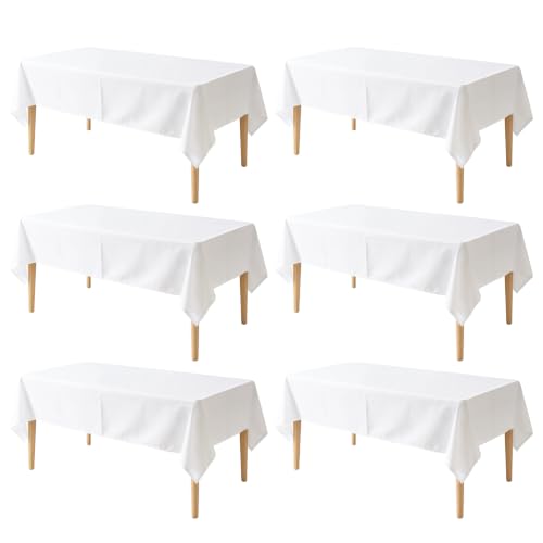 Image of 6 Pack Table Cloth 60 x 102 Inch, Rectangle Tablecloth, Stain and Wrinkle Resistant Washable Polyester Table Cover for Buffet Party, Dinner, Weddings and Camping, White
