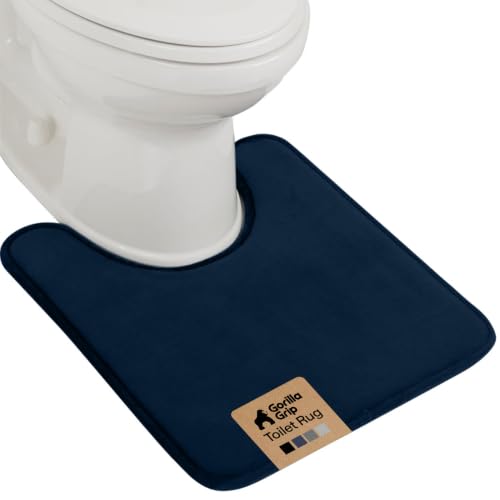 Image of GORILLA GRIP Thick Memory Foam Toilet Rug for Bathroom, U Shaped Washable, Soft Absorbent Velvet Topside Floor Mats, Machine Wash, Cushioned Luxury Rugs for Bath Room, 22.5x19.5 Navy Blue