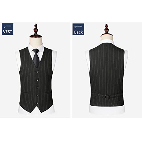 Men's Pinstripe Suit 3 Piece Slim Fit Lapel Stripe Blazer Vest Pant for Business Wedding4