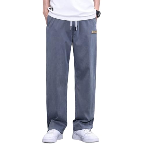 Summer Soft Jeans Men Thin Loose Wide Leg Pants Elastic Waist Casual Trouser Male