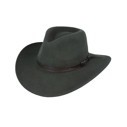 Xposed Men’s 100% Pure Wool Felt Crushable Cowboy Outback Hat Curved Wide Brim Fedora [Green L]