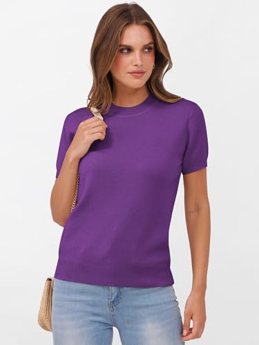 Image of ANRABESS Womens Short Sleeve Sweaters Wool Blend Crew Neck Sweater Shirts Business Casual Work Tops 2026 Summer Outfits