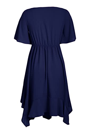 Alaster Queen Women’s Chiffon Short Sleeve Casual Midi Dress Empire Waist Irregular Hem Summer Dress … … (Dark Blue, X-Large) #TOP5