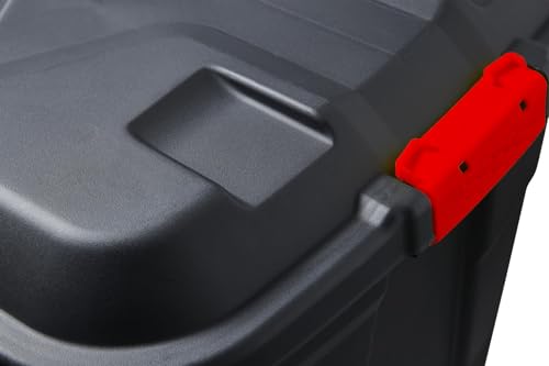 Heavy Duty Large Storage Box with Lid, 75L, Lockable, Indoor/Outdoor, Wheeled, Black with Red Handles – Image 4
