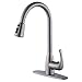 Modern Commercial Brushed Nickel Stainless Steel Single Handle Pull Down Sprayer Kitchen Sink Faucet, Pull Out Kitchen Faucets With Deck Plate