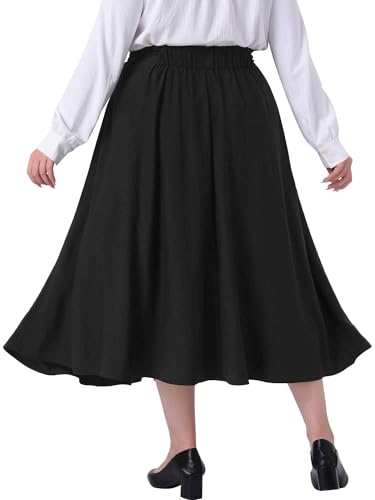 Agnes Orinda Plus Size Skirt for Women Tie Knot High Waist A-Line Pockets Skirt Skater Flared Midi Skirt Vinage Skirt4