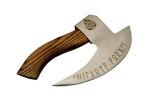 Chilgoza Chigoza Handmade Carbon Steel Pizza Cutter | Viking-Inspired Pizza Slicer with Ash Wood Handle & Leather Wrapping | Norse Rune Design | Durable Blade & Leather Sheath (Silver)