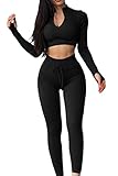 QINSEN Long Sleeve Workout Shirt for Women High Funnel Neck Crop Tops Tummy Control Leggings Fitted...