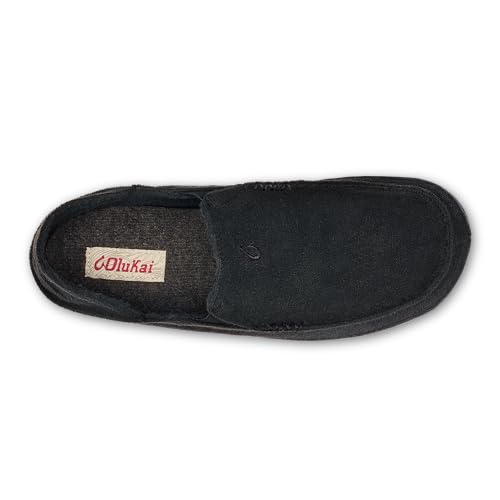Image of OluKai Moloa Hulu Men's Wool-Blend Slippers, Soft & Heathered Knit Slip On Shoes, Suede Leather Foxing, Drop-In Heel Design