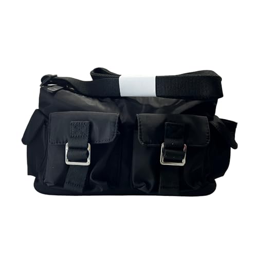 Victoria's Secret Bolsa de ombro cargo de nylon rosa para mulheres – transversal com alça ajustável e vários bolsos, Preto, 9” W x 6” L x 4” H, Bolsa de ombro