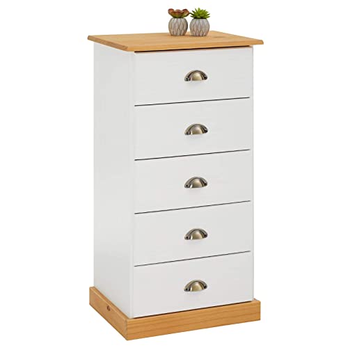 IDIMEX Chiffonnier Paris Commode avec 5 tiroirs en pin Massif lasuré Blanc et Brun