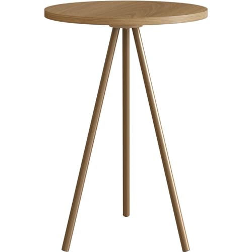 Mesa Lateral Redonda Artesano 48,5 Cm (altura) Em Mdp Estrutura Metálica Em Aço Dourado
