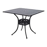 outsunny 36 square patio dining table with 2 dia umbrella hole cast aluminum outdoor dining table outdoor bistro table for garden backyard porch black