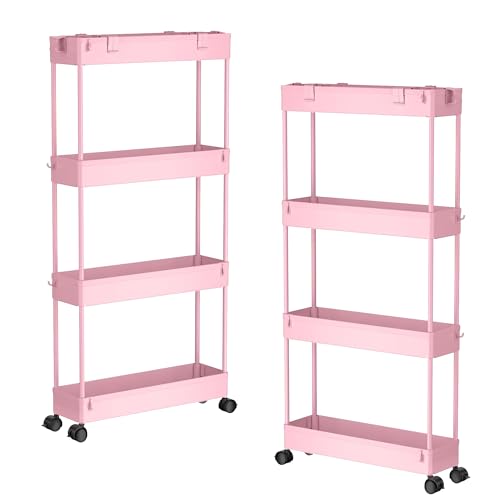 Image of SPACELEAD 2-piece Set Slim Storage Cart 3 Tier,Bathroom Organizer Rolling Utility,Mobile Shelving Unit Slide Out for Office, Kitchen, Laundry Room & Narrow Places