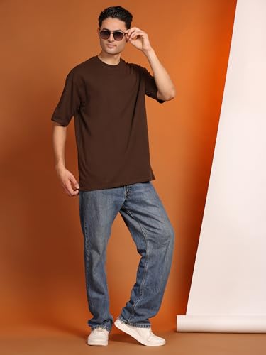 Image of Amazon Brand - Anarva Men's Oversized Cotton T-Shirt | Crew Neck | Half Sleeve | Solid Casual Tee