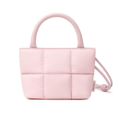 Comfyable Quilted Crossbody Bag for Women, Puffy Crossbody Purse, Small Top Handle Bag, Lightweight Handbag with Adjustable Strap, Light Pink