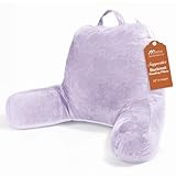 Sasttie Reading Pillow, Velvet Back Pillow for Bed Sitting Up, Adult Back-Rest Support Cushion with Arms for Sit Up on Couch, Sofa, and Floor, Dorm Essentials, Reading Accessories, Lavender