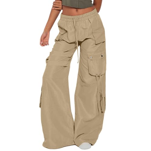 Pantalones de chándal para mujer, de cuero, ligeros, con cordón, para verano, oficina, pantalones cortos para motocicleta, yoga, caqui, L