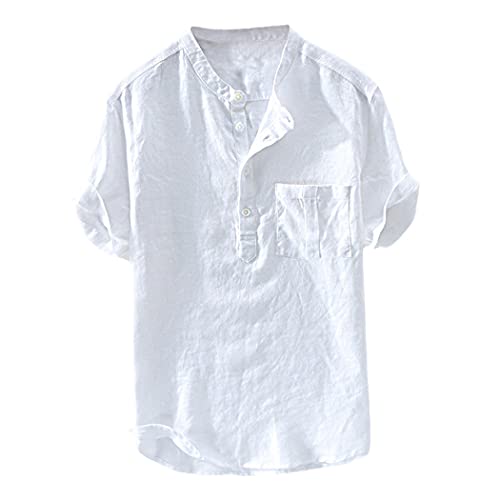 Chemise rétro en coton blanc de coupe soignée avec col montant fini