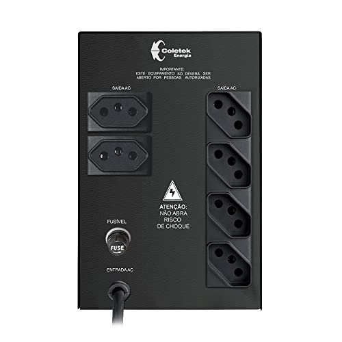 Estabilizador Coletek ES-3200VA Preto,Tensão nominal de entrada bivolt automático e saída 115V, 6 To