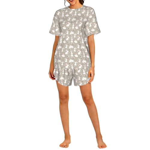 Pyjama court femme anti transpiration confort maison imprimé lapin