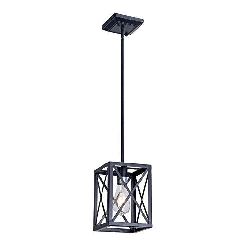 50% Off Discount MELUCEE 1-Light Black Pendant Light Lantern Farmhouse Light Fixtures Ceiling Hanging Rustic Chandelier for Dining Rooms Kitchen Island Foyer Hallway