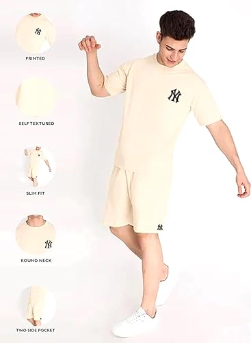 Image of ELLITI Cotton Blend Casual Round Neck Printed T-Shirt and Shorts Set, Men's Pyjama Co-Ord Set, Sleepwear & Loungewear, Summer Night Wear, Night Suit, Night Dress,Beach Weaver Suit For Men.