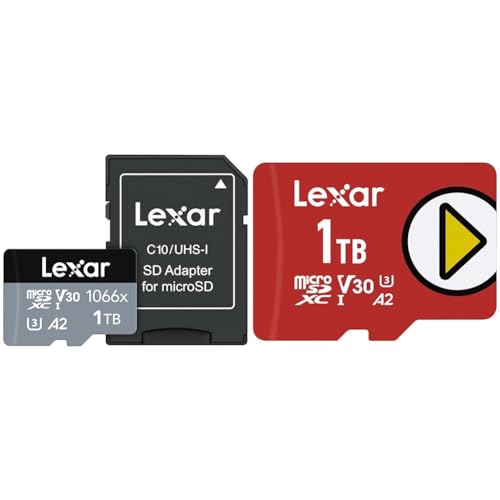 Image of Lexar 1TB Professional 1066x Micro SD Card w /SD Adapter, UHS-I, U3, V30 & 1TB Play microSDXC Memory Card, UHS-I, C10, U3, V30, A2, Full-HD Video