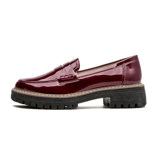 Image of Womens Loafers Comfortable Platform Penny Loafer Chunky Heel Business Casual Dress Shoes Fashion Patent Leather Women's Loafers & Slip-ons
