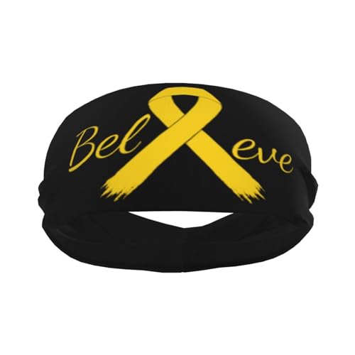 Cancer Believe Childhood Cancer Gold Ribbon Adjustable Sports Headband Moisture Wicking Sweatband for Running Workout2